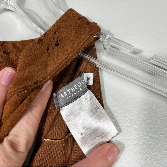 Earthbound Brown Vegan Suede Laser Cutout Dot Print Halter High Neck Dress M - Picture 3 of 5